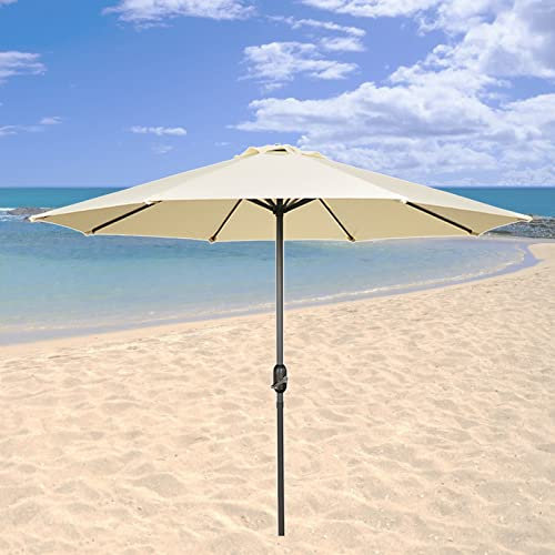 Pare-soleil de terrasse imperméable, pare-soleil pour extérieur, rouge, vert, beige, kaki, marron, avec manivelle, sans base, pour plages, cafés en plein air, parasol de jardin 2,7 m (beige 2,7 m)