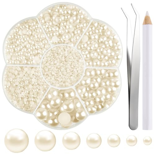 NACHLYNN 6480 Piezas Perlas de Respaldo Plano 7 Tamaños Beige Perlas de Respaldo Plano Perlas Semicirculares para Manualidades Embellecimiento Zapatos Ropa Bolsos Fabricación DIY