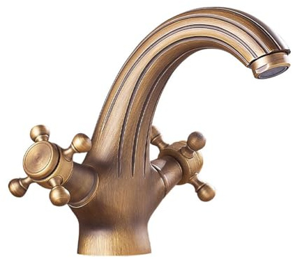Wasserhahn Bad Waschtischarmatur Retro Antik Stil Messing Zweigriff Mischbatterie Waschbecken Armatur, Badarmatur Waschtischbatterie Badezimmer, Bronze
