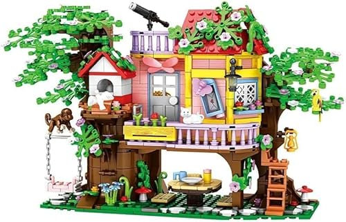 Game of Bricks 840 PCS Cabane dans Les Arbres Blocs de Construction, Set de Jeu de Jardin avec Figurines d'oiseaux et de Chats pour Adultes et Enfants, Décoration d'Intérieur