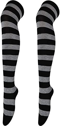 Overknee Strümpfe Damen Kniestrümpfe Bunt Ringel Baumwolle Damen Gestreifte Overknees Strümpfe Kuschelsocken Ringelstrümpfe Karneval Cosplay 80er Jahre (Dark Gray, One Size)