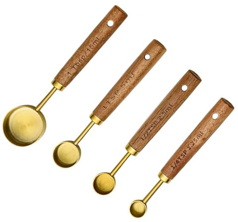 Confezione da 4 cucchiai dosatori professionali con manico in legno, utensili da cucina, misurini per polvere, cucchiaio dosatore