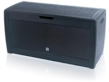 Stolmet Plastic Garden Storage Box with 310L Capacity, Weatherproof and Lockable Outdoor Cushion Chest, Rattan and Woven Styles, Available in Anthracite and Dark Brown (Rattan Anthracite)