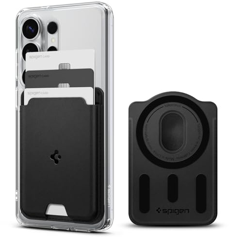 Spigen Valentinus MagFit Magnetisk Korthållare 3-Kort Kompatibel med Magnetfodral Designad för Samsung Galaxy S26,S26+,S26 Ultra, S25 Serie och Z Fold 7 - Svart