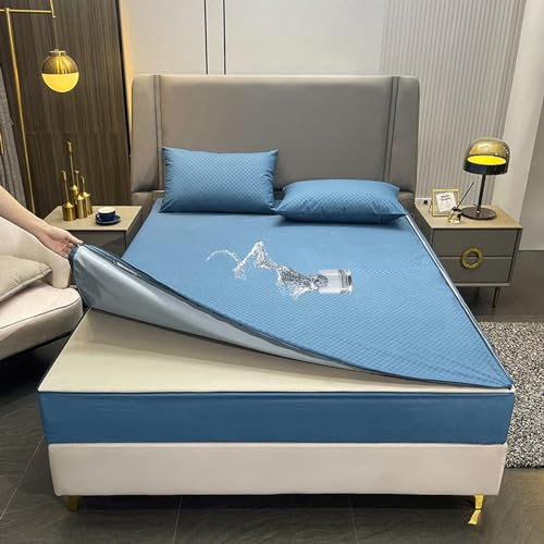 Housse de matelas imperméable pour lit simple 90 x 190 cm - Protection personnalisable pour lit double/king size - Respirante - Entièrement zippée - Anti-poussière - Lavable - Bleu - 90 x 190 + 15 cm