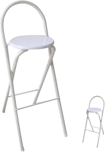 Sgabello da bar pieghevole portatile con schienale in acciaio e seduta imbottita, sgabello pieghevole per cucina, negozio all'aperto, bar, sedia alta pieghevole (bianco, 65 cm)