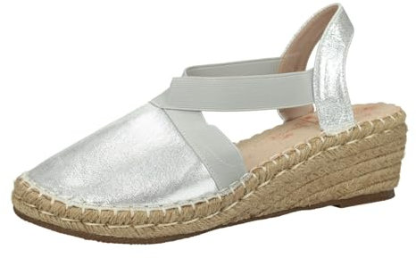 ZAPATOP 852DF Alpargatas de cuña Media para Chicas, Color Plata con cordón elástico y cuña de Esparto Mujer Alpargatas Plata 38
