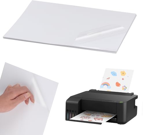 20 Sheets A4 Printable Vinyl Stickers, Clear Self-Adhesive for Printers