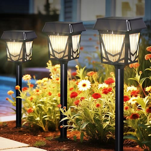 Solar Pathway Lights, Outdoor Lights Waterproof 6 Pack, Large Solar Panel, Type-C Fast Charge, 36H Long Lasting, Auto On/OFF, Dimmer & Breathing, Outdoor Lamp for Path/Patio/Backyard/Garden Decoration
