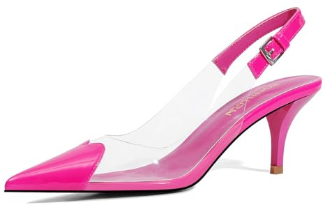 RONILURN Women's Kitten Heels Clear Slingback Closed Pointed Toe Pumps Low Heel Dress Shoes Sling Back Comfortable Transparent PVC