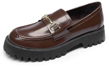 DREAM PAIRS Mocasines de plataforma gruesa para mujer, sin cordones, informales, elegantes, de negocios, con soporte de arco, Marrón, 39 EU