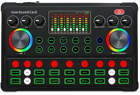 Iyalezirk Carte Son Bluetooth Carte Son M3 Carte Son M3 LED RGB Sans Bluetooth Compatible Mixer Externe Carte Son Réduction du Bruit pour Streaming Live Enregistrement