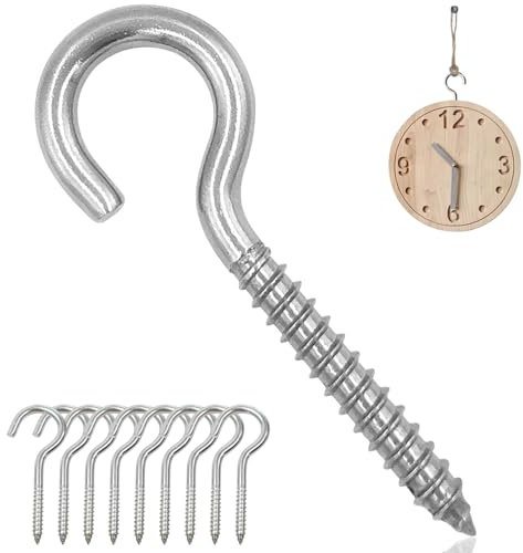 Lubgitsr M6 Screw-in Hooks, Large Heavy Duty Hooks, Nickel Plating Eyebolts for Garden, Wood, Wall, Size: 90mm (3.54) Pack of 10pcs