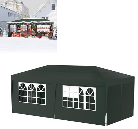 LZQ Pavillon 3x6 Faltpavillon mit 6 Seitenwänden, Wasserdichtes Faltzelt, Outdoor-Pavillon mit UV-Schutz, Höhenverstellbar, inkl. Stauraumtasche & Bodenzubehör, Dunkelgrün