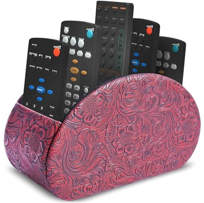 Mtzmy Rund Stiftehalter,Leder,360° drehbar,Fernbedienungshalter, drehbarer Nachttisch, TV-Fernbedienung, Schreibtisch-Organizer für Stifte, Bürobedarf, Aufbewahrungsbox(1-Schnitzt Rot)
