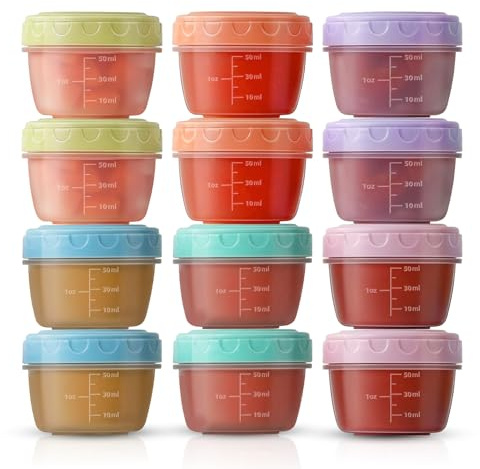 Yuragim Gefrierdosen Klein, 12 Stück Kleine Dose mit Deckel, 50ml Mini Frischhaltedosen, BPA-frei Vorratsdosen Klein, Stapelbar & Wiederverwendbar, für Snacks, Saucen, Dips, Gewürze, Babynahrung