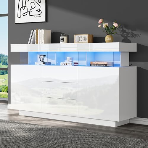LANTRO JS Sideboard Wohnzimmer 140cm Breit, Highboard, Weiß