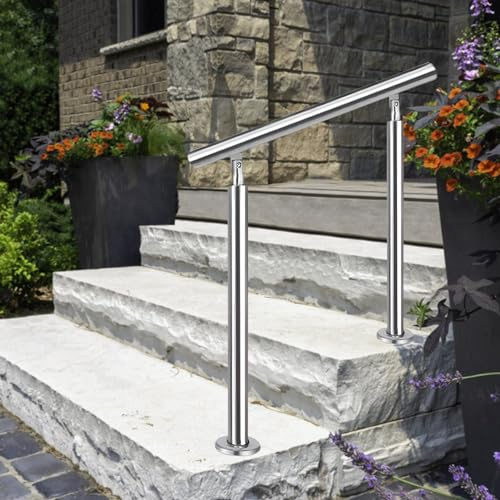 Barandilla ajustable de acero inoxidable para exteriores, barandilla moderna para superficies planas y 1-4 escalones, transición de jardín de doble poste para escaleras de cemento y hormigón