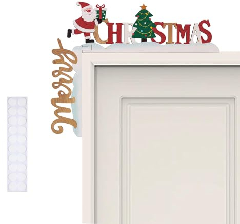LIULINY Decorazioni Natalizie per Cornici della Porta, Decorazione della Cornice Porta Natalizia in Legno, Decorazione Angolare in Legno con Babbo Natale, per Finestra, Parete o Decorazioni di Natale
