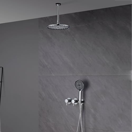 BiaoTeng Set Ducha Empotrado 3 Mode agua Fría y Caliente Laton Alcachofa de Ducha Empotrada Techo Cromada