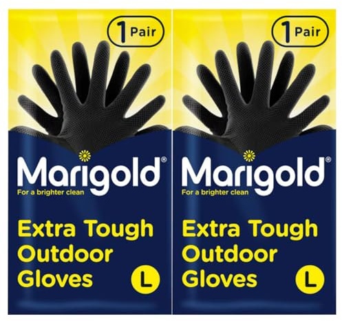 2 X Gardening Rubber Gloves Extra Tough & Non-Slip Grip for Outdoor Cleaning | Roll-top Cuffs Cotton-lined & Double Layered | Large Black | Heavy Duty Reusable Latex Gloves for Gardening & Car Washing