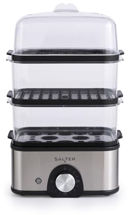 Salter Compacto Vaporiera a 3 Livelli – Multi-Cooker, 3 Cestelli per la cottura a vapore, Cuociuova elettrico, Capacità 8 uova, Vaporiera per verdure, Timer da 60 minuti, Capacità 3L, 500W