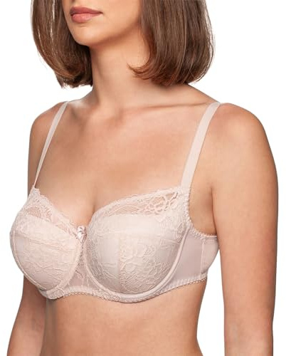 frugue Women's Balconette Bra Push Up Underwired Padded Lace Support Beige UK 36 D