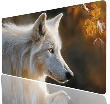 Loup Tapis de Souris Feuille d'érable Imperméable Tapis de Souris XXL 1400x600x3mm, Gaming Mouse Pad Améliorer la Précision et la Vitesse, Mouse Pad pour Bureau Gamer Clavier sans Fil Pc Model-8046