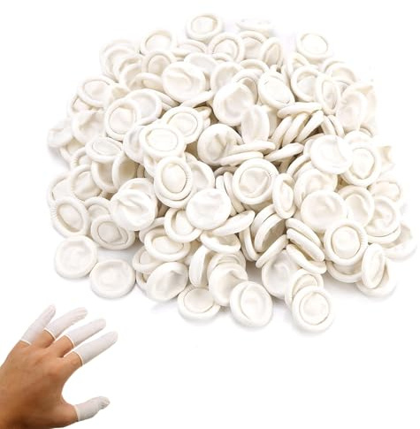 Hobeiy 100 pezzi, guanti da dito in lattice monouso, guanti da dito bianchi per dita ferite, manicure, fai da te, hobby creativi, 100 pezzi