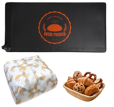 Hyindoor Tapis Chauffant pour Pain, Tapi de Fermentation de Pâte Coussin Fermenté avec Thermostat et Minuterie (35x35cm couvercle + 57x27cm Tapis)