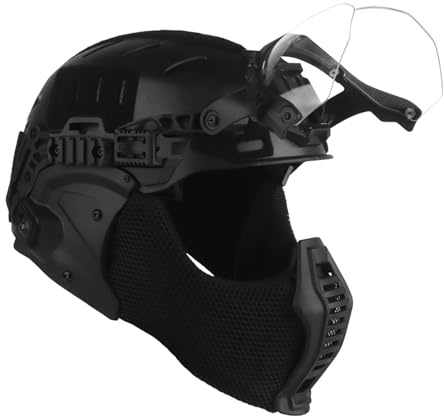 Set Completo di Casco Militare Bump Airsoft, Maschera Tattica a Mezza Faccia in Rete D'acciaio, Costume da Cosplay di Halloween per Uomo, per Attrezzatura da Paintball Airsoft CQB All'aperto(BK)