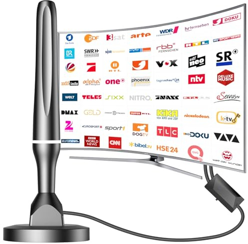 DVBT2 Antenne, DVB-T/DVB-T2-Antenne, Stärkere Stabantenne für digitales Fernsehen/Digital TV/DAB Radio/DVB-T2 Tuner Stick, Maximale Signalqualität - Mit Magnetfuß 3m Kabel - Weiß