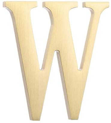 QUARKZMAN 1.8(4.57cm) Lettera Adesiva Moderna 3D in Ottone a Finitura Spazzolata, Targa Per Cassetta Postale, Porta, Parete, Hotel, Appartamento, Giardino (Lettera W, Dorato)
