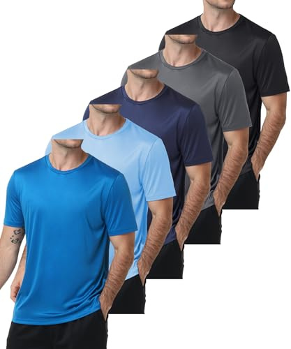 ZITY Rashguard - Lot de 5 t-shirts à manches courtes pour homme, protection UPF 50+, pour sports nautiques, séchage rapide, respirants, pour course à pied, t-shirt fonctionnel, L