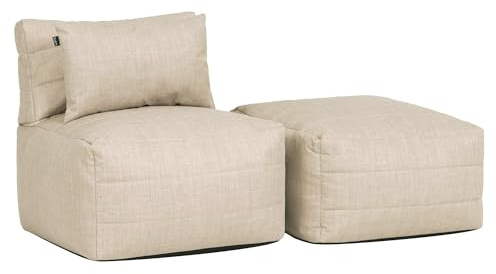 Icon Noa Sitzsack Sessel und Hocker mit Füllung, Modular Sofa, Beige | In Deutschland Hergestellt, Boneless Sofa, Langlebiger Webstoff für Drinnen und Draußen, Outdoor Sofa Garten und Terrasse