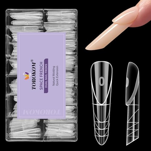 TOROKOM 3D Space French dubbla nagelformer, 150 stycken franska förlängningsformer, 15 storlekar återanvändbara nagelförlängningsformar för polygel, bygggel, nagelförlängning gör-det-själv & studio