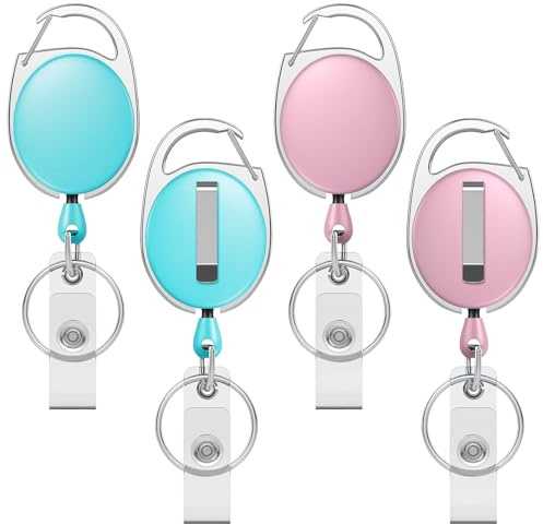 NiceNaiils 4 Pcs llavero retractil, llavero, llaveros Extensibles Retráctil, Cordón Extensible JoJo con cuerda de acero extensible de 60 cm, Llavero Retráctil, Mosquetón para Soporte de Tarjeta ID