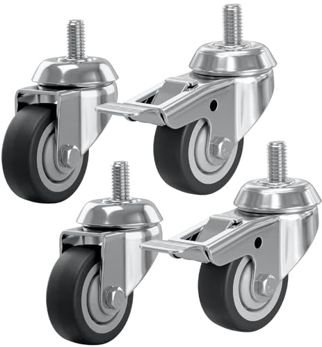 SAMA-Tech Transportrollen mit Rückenloch Graue Möbelrollen - 50mm Rollen-Set: 2x Lenkrolle + 2x Lenkrollen mit Bremsen inkl. Befestigungszubehör - Spurlose & Leise Rollen für Möbel Stühle Werkstatt
