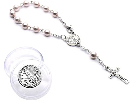 Msioytog Bracciale rosario croce cattolica Catena religiosa per dita Rosari battesimo Braccialetti perle per bomboniera battesimo Bracciale rosario battesimo per uomo