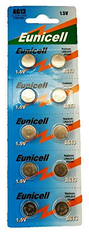 Eunicell Lot de 10 piles bouton alcaline pour montres AG13, G13, SR44, LR44, A76, V13GA, PX76A, 357