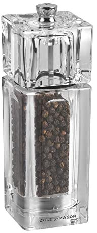Cole & Mason H33501P Cube Clear Pepper Mill, Precision+, Acrylic, 145 mm, Single, Includes 1 x Pepper Grinder