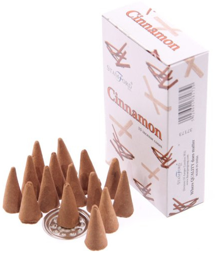 Boite de 15 Cônes D'Encens Stamford Parfum Vanille, Attrape-cendres en métal, haut. 3cm, durée du cone 20mns
