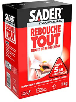 Bostik Sader Rebouche Tout – Enduit de Rebouchage Intérieur – Tous Supports – Rebouchage et Égalisation de Trous et Fissures Jusqu’à 1 cm – Joint Plaque de Plâtre – 1 carton de 1kg – Format Poudre
