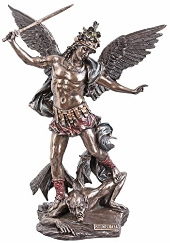 Erzengel Michale kämpft gegen Satan Sakrale Skulptur Bronzefarben Sammlerstück Dekoration Wohnraum Figur WU75361A4 Palazzo Exklusiv