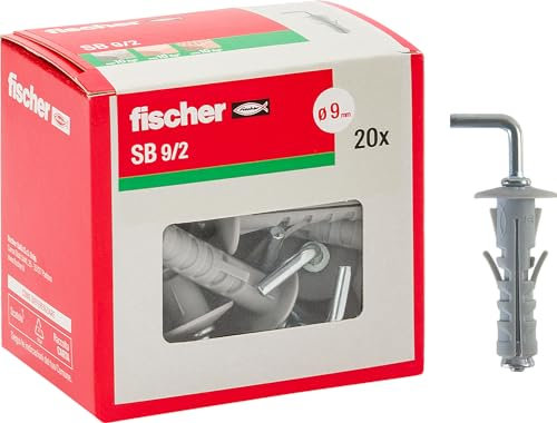 Fischer 20 Tasselli SB 9 con Gancio Medio, Universali per il Fissaggio di Lampade, Specchi, Mobili su Muro e Cemento, 508232