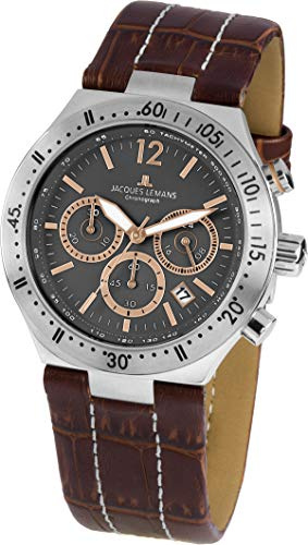 JACQUES LEMANS Herrenuhr Dover Lederarmband massiv Edelstahl Chronograph 1-1837D