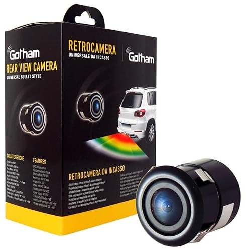 GOTHAM Retrocamera da Incasso Auto | Visione Notturna | LED Infrarossi | Impermeabile | Assistenza al Parcheggio | 170° | CMOS | 720x576