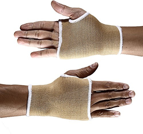 Handgelenkbandage (2 Stück), Mittelgroße Druck-Bandage mit Daumen-, Handinnenflächen-, Karpaltunnel-Klammern und Schienen, lindert Sehnenentzündungen, Arthritis, beige