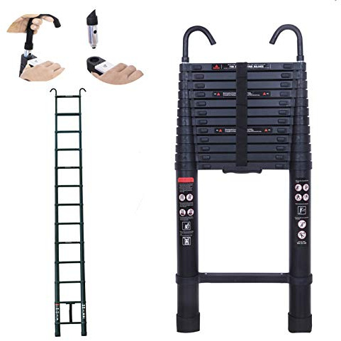 Scaletta telescopica con ganci, 5 m, multiuso, in alluminio, 150 kg, portata massima 149,7 kg, per costruttori di forniture per decorazione antiscivolo