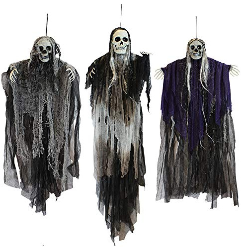 JOYIN 3 Pack Hanging Halloween Skeleton Ghosts Decorations, Grim Reapers for Best Halloween Outdoor Decorations